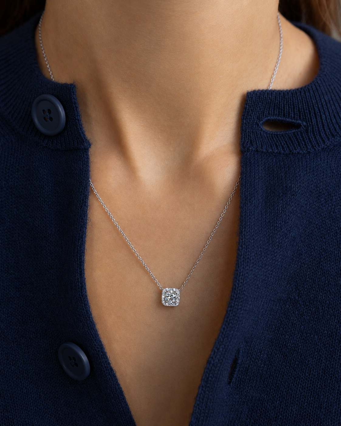 Olivia round halo necklace