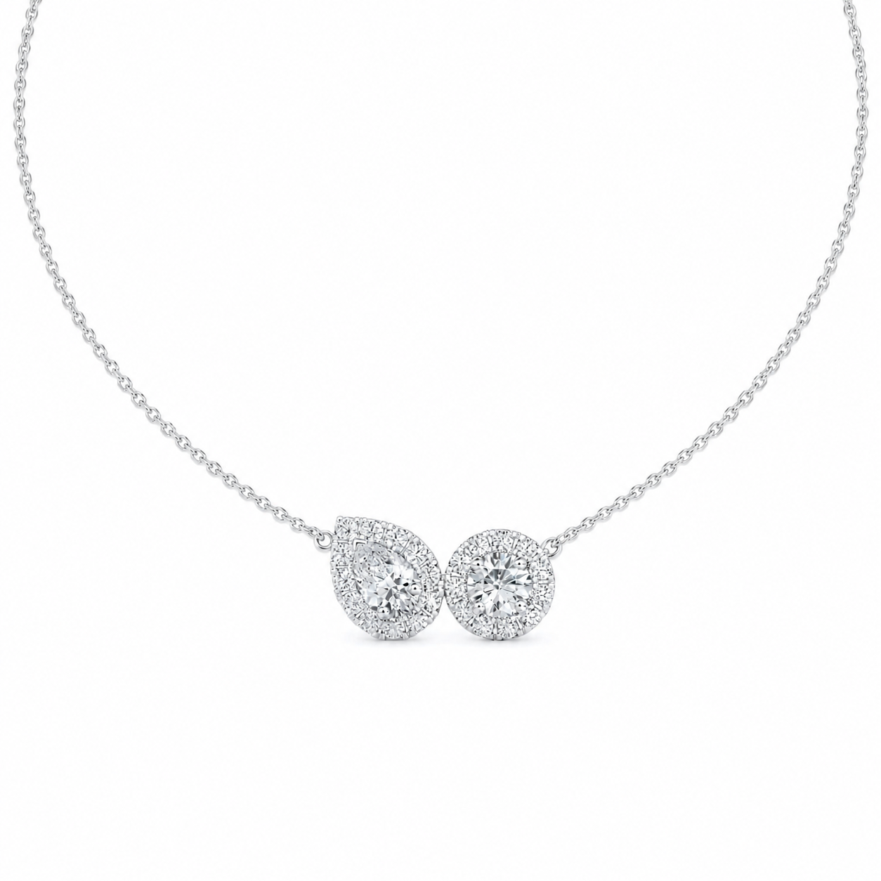 Billy halo pear-round toi et moi necklace