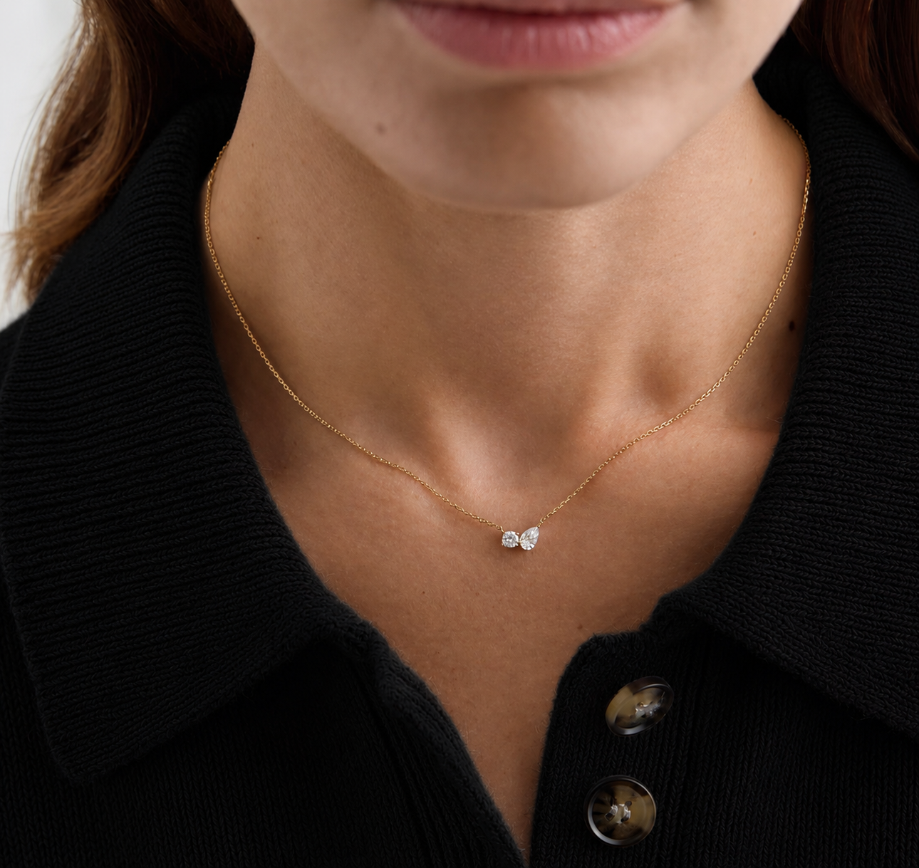 Billy round-pear toi-et moi necklace