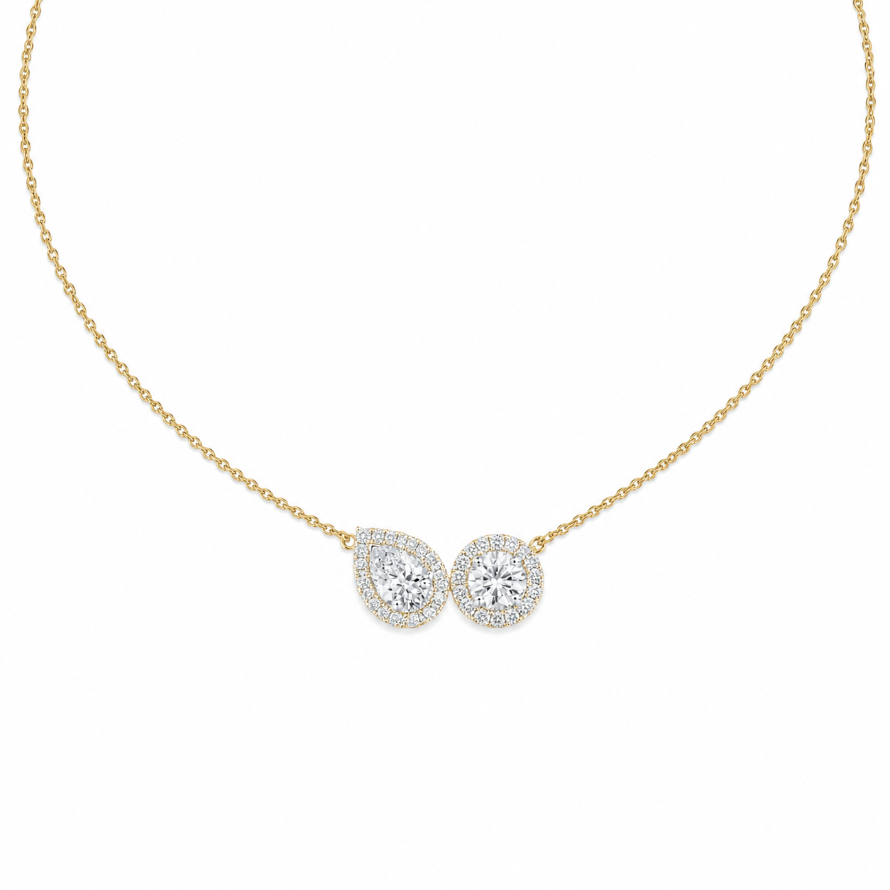 Billy halo pear-round toi et moi necklace