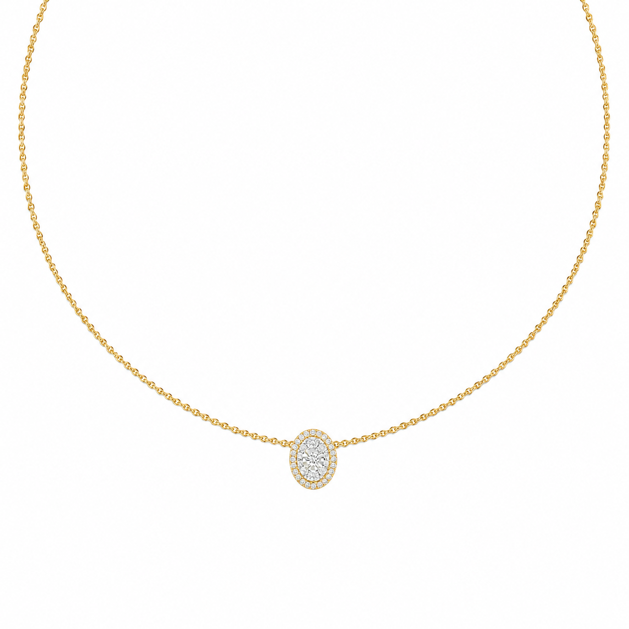 Divina oval halo necklace