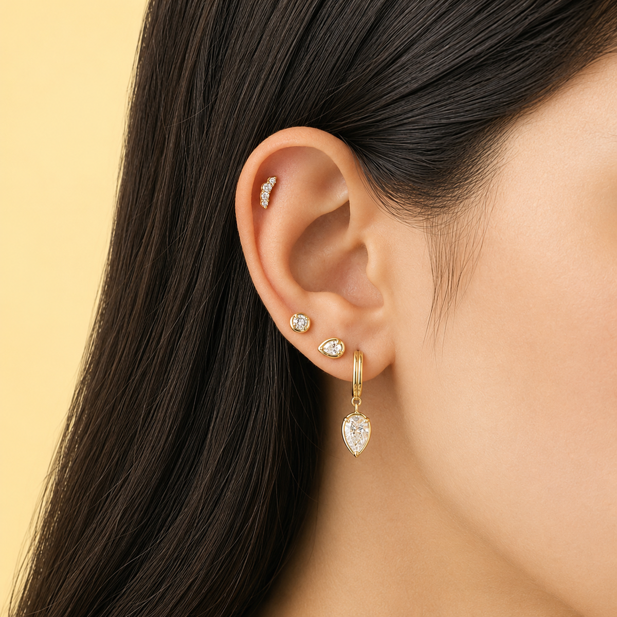 Allen pear bezel hoop earring