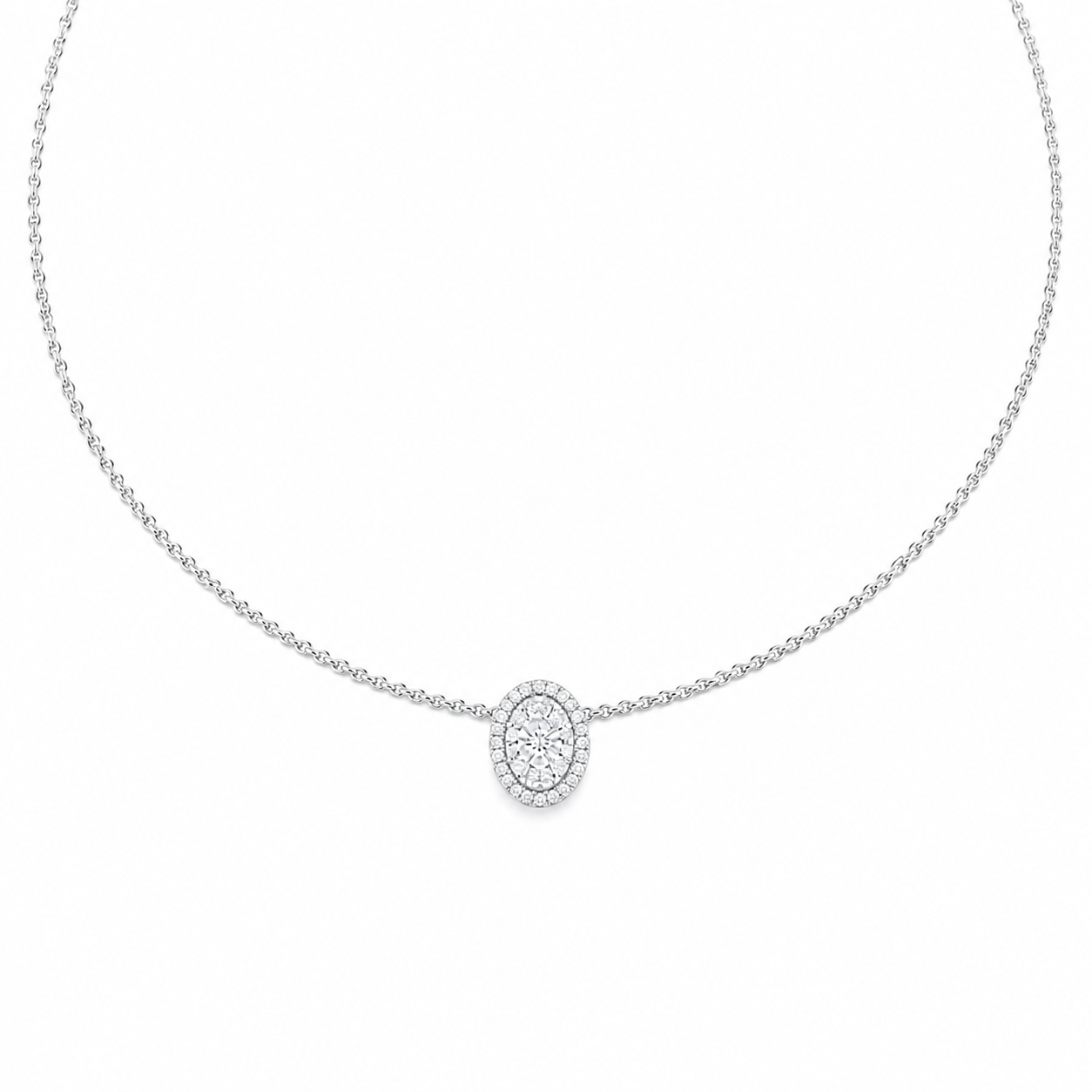 Divina oval halo necklace