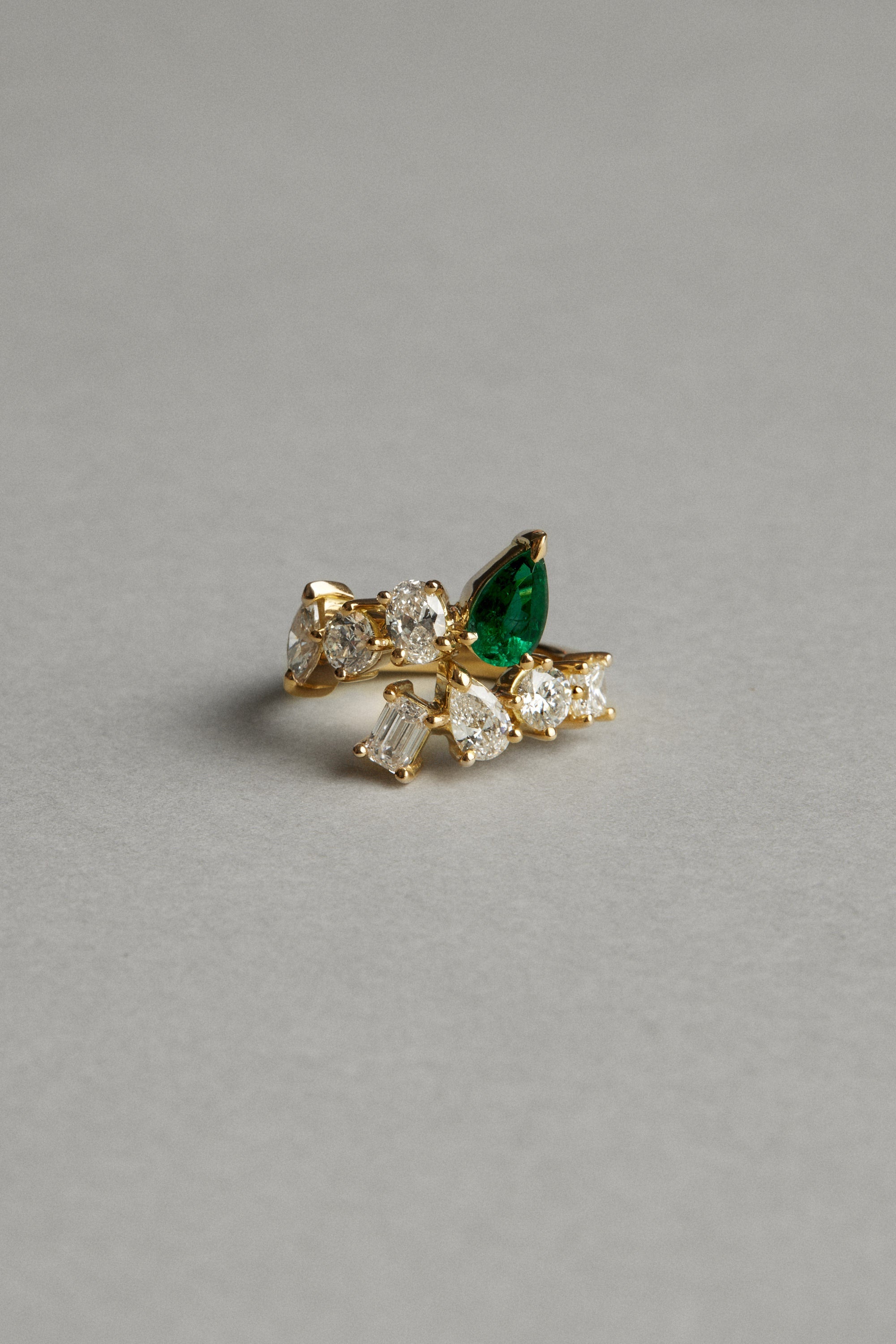 Pear Emerald and Diamond Wrap Ring