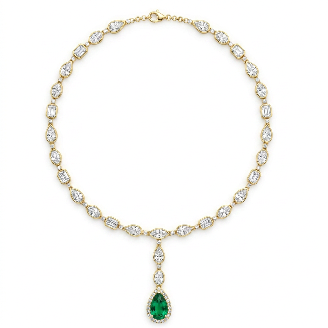 Emerald Drop Diamond Y Necklace in Gold