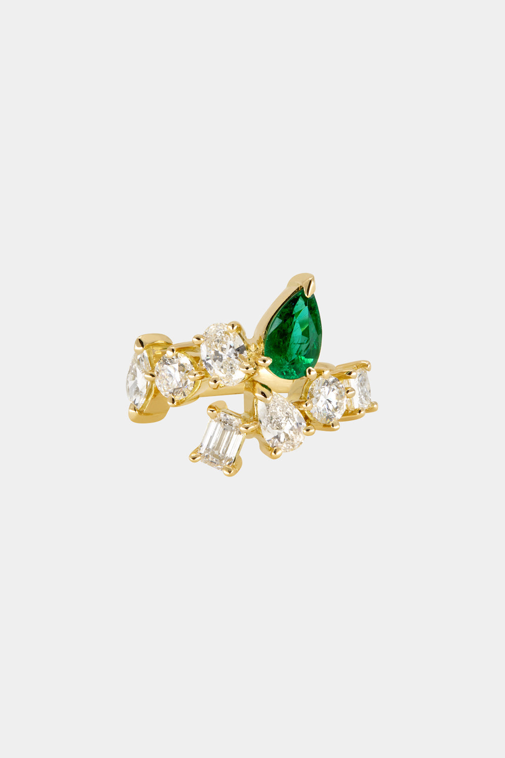 Pear Emerald and Diamond Wrap Ring