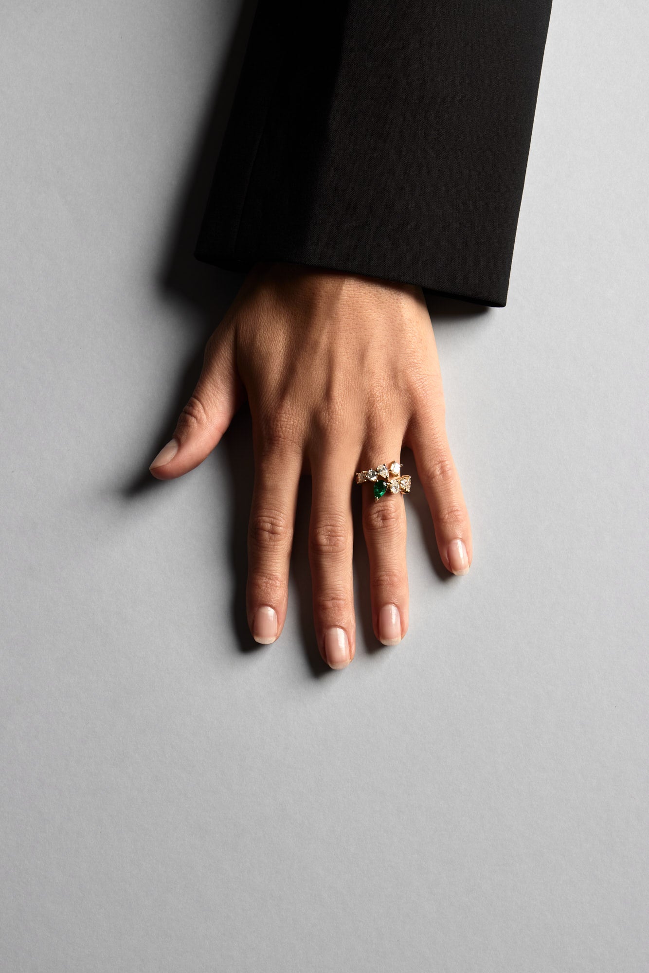 Pear Emerald and Diamond Wrap Ring